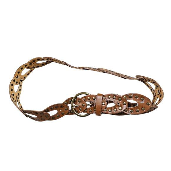 Y2k Belt Faux Leather Brown Metal Buckle Adjustable - Picture 2 of 4